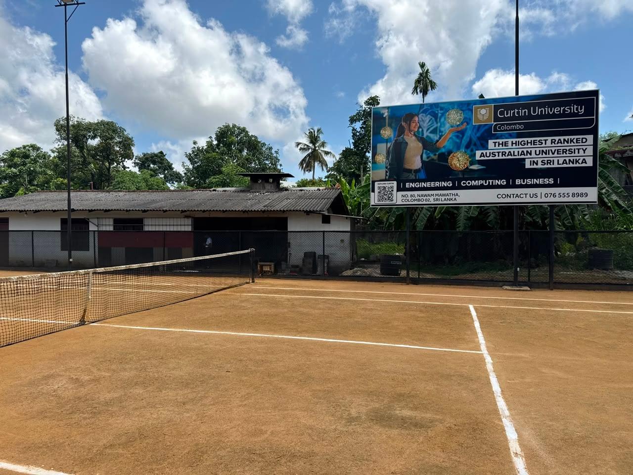 A baseline view of the court before the sponsorship